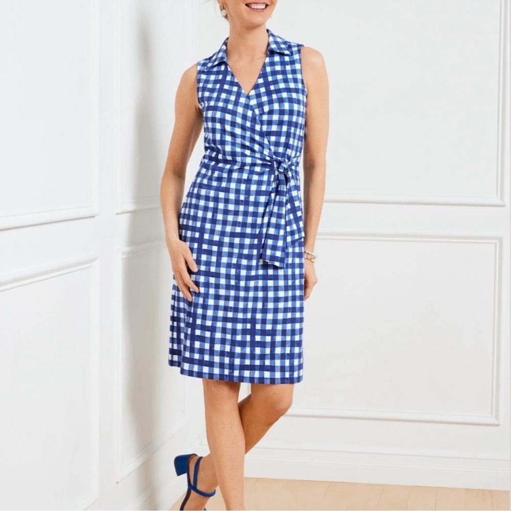 Talbots Effortless Jersey Kelley Dress Blue Gingham